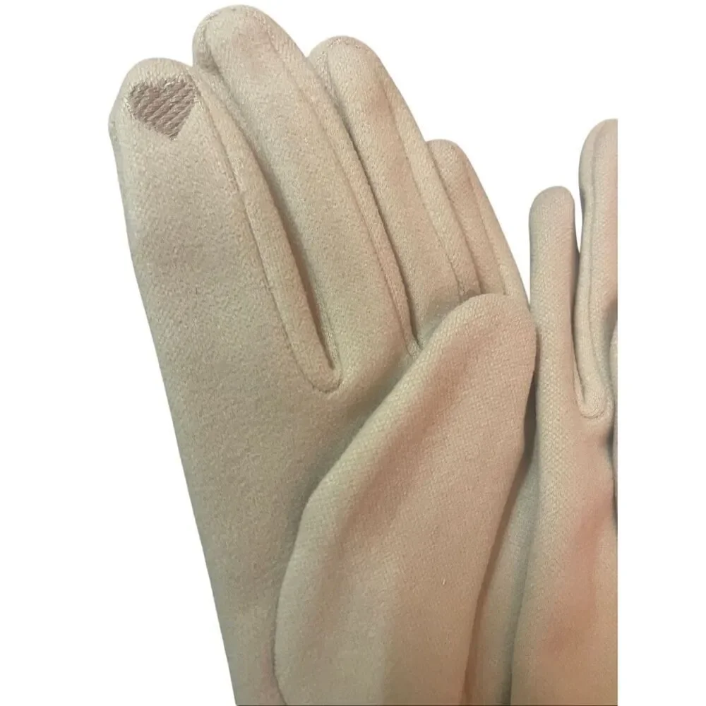 Women’s Beige Thermal Winter Gloves Faux Fur Cuff Touchscreen Compatible